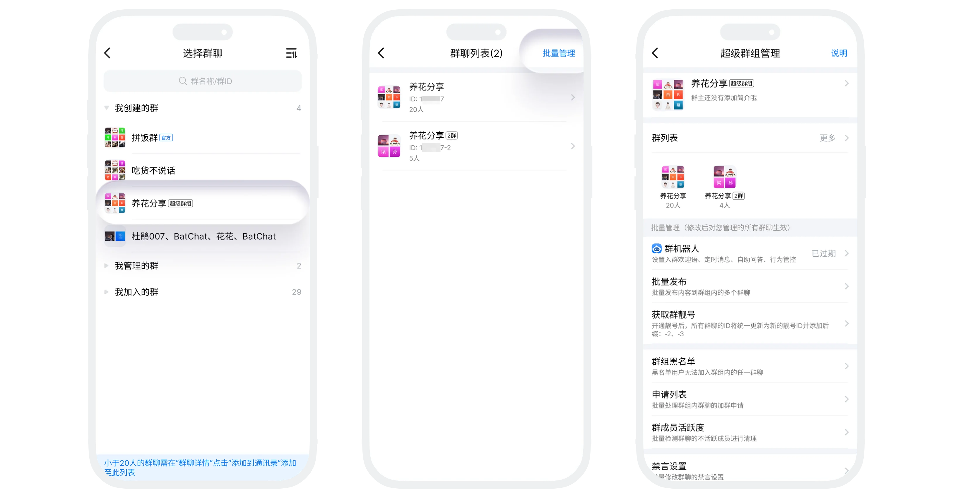 批量管理超级群组